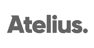 Atelius corporate logo featuring clean bold typography and a period accent for the design, decorative, and surface decor market business launch case study.