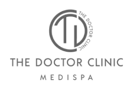 The Doctor Clinic Medispa corporate logo featuring a circular TDC monogram emblem and elegant typography for branding portfolios.