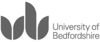 University of Bedfordshire corporate logo featuring a stylized geometric leaf emblem and clean typography for higher education institutional branding.